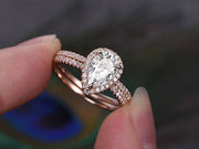1.0 CT Pear Cut Halo Moissanite Wedding Bridal Ring Set Mapple Gems